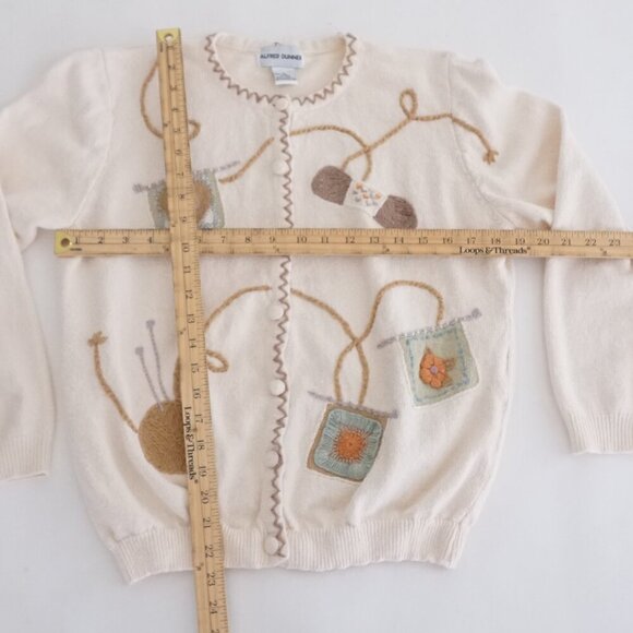 Alfred Dunner Cream Knit w Brown Knitting Design Button Up Cardigan Sweater Xl - Picture 4 of 11
